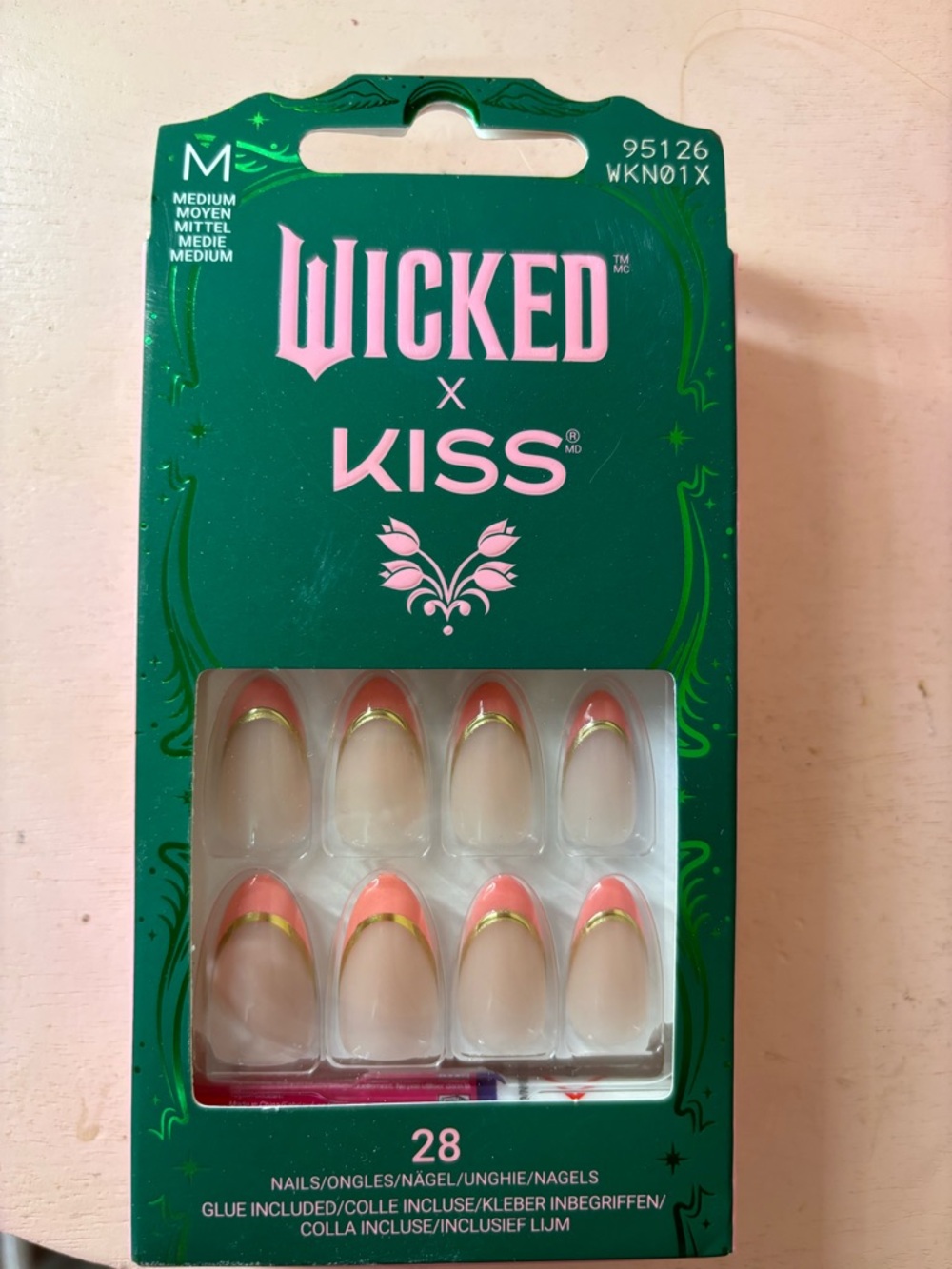 Wicked x KISS Press-On Nails - Pink & Gold French Tips (28) limited edition